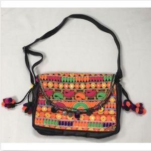 Multicolored Ethnic Embroidered Shoulder Bag.